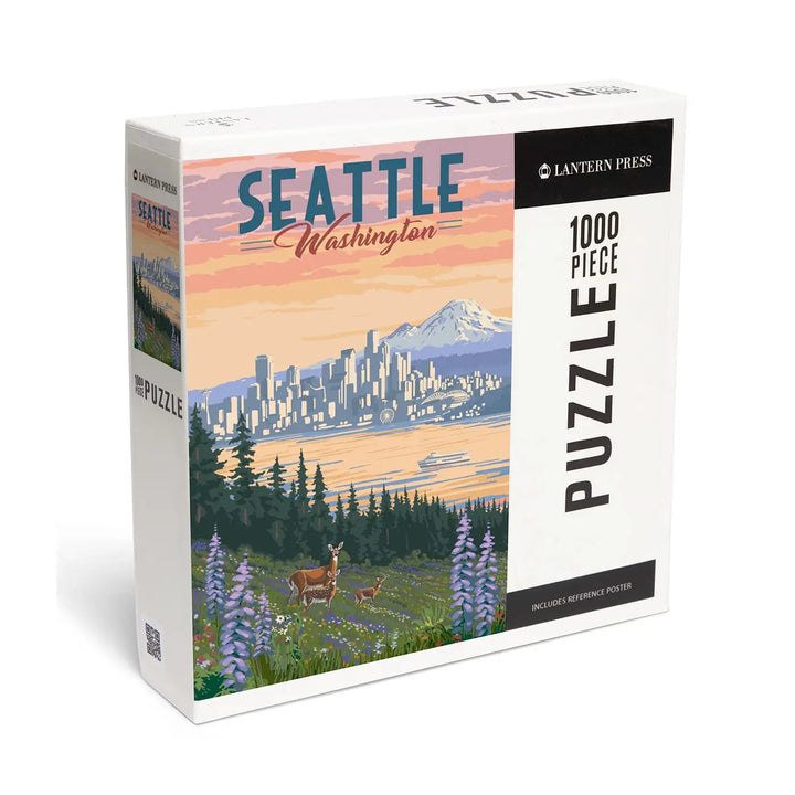 Lantern Press Seattle Deer & Spring Flowers 1000 pc Puzzle