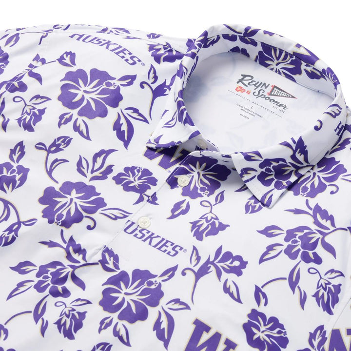 Reyn Spooner Men's White Floral Washington Huskies Game Day Performance Polo