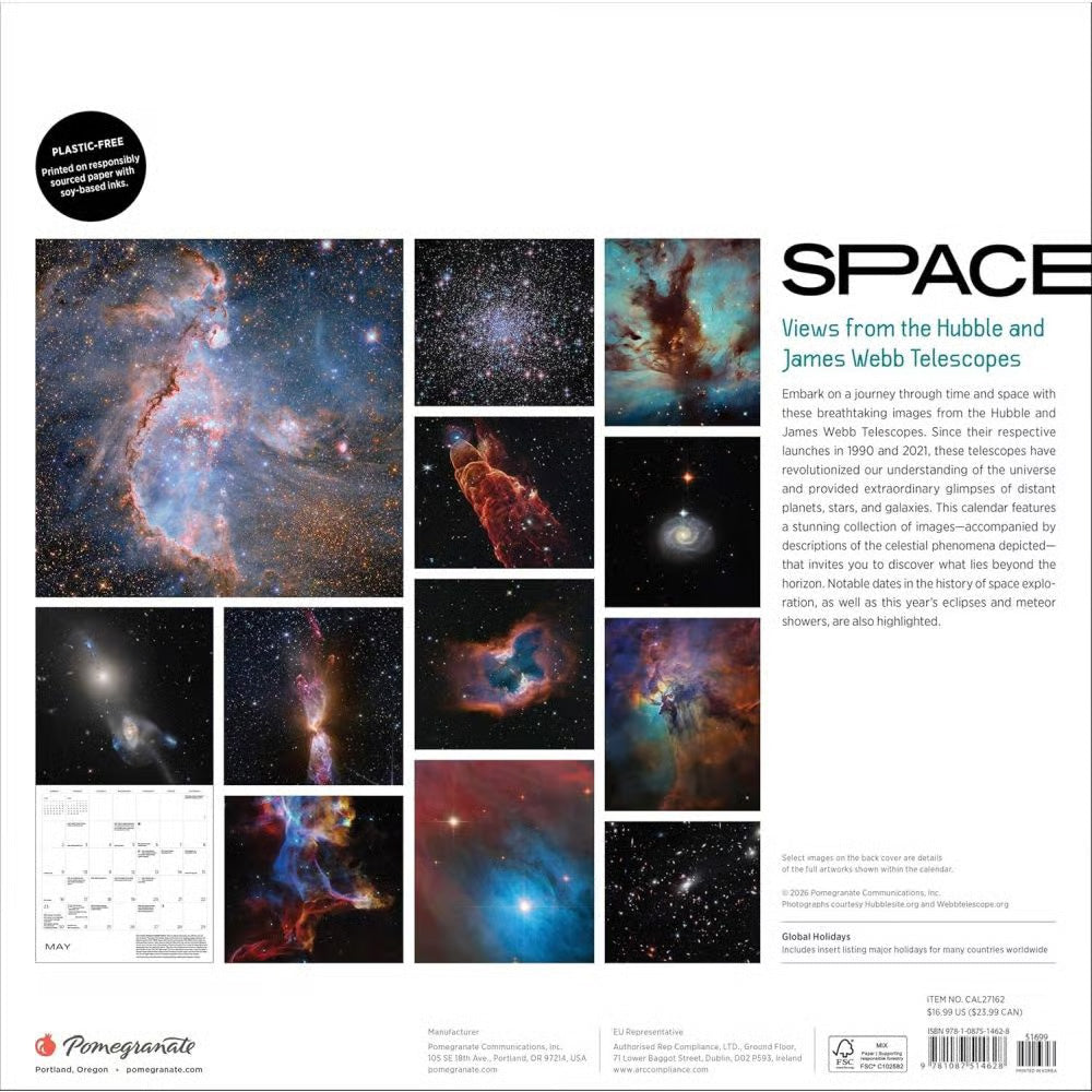 Space Views from the Hubble and James Webb Telescopes 2027 Wall Calendar