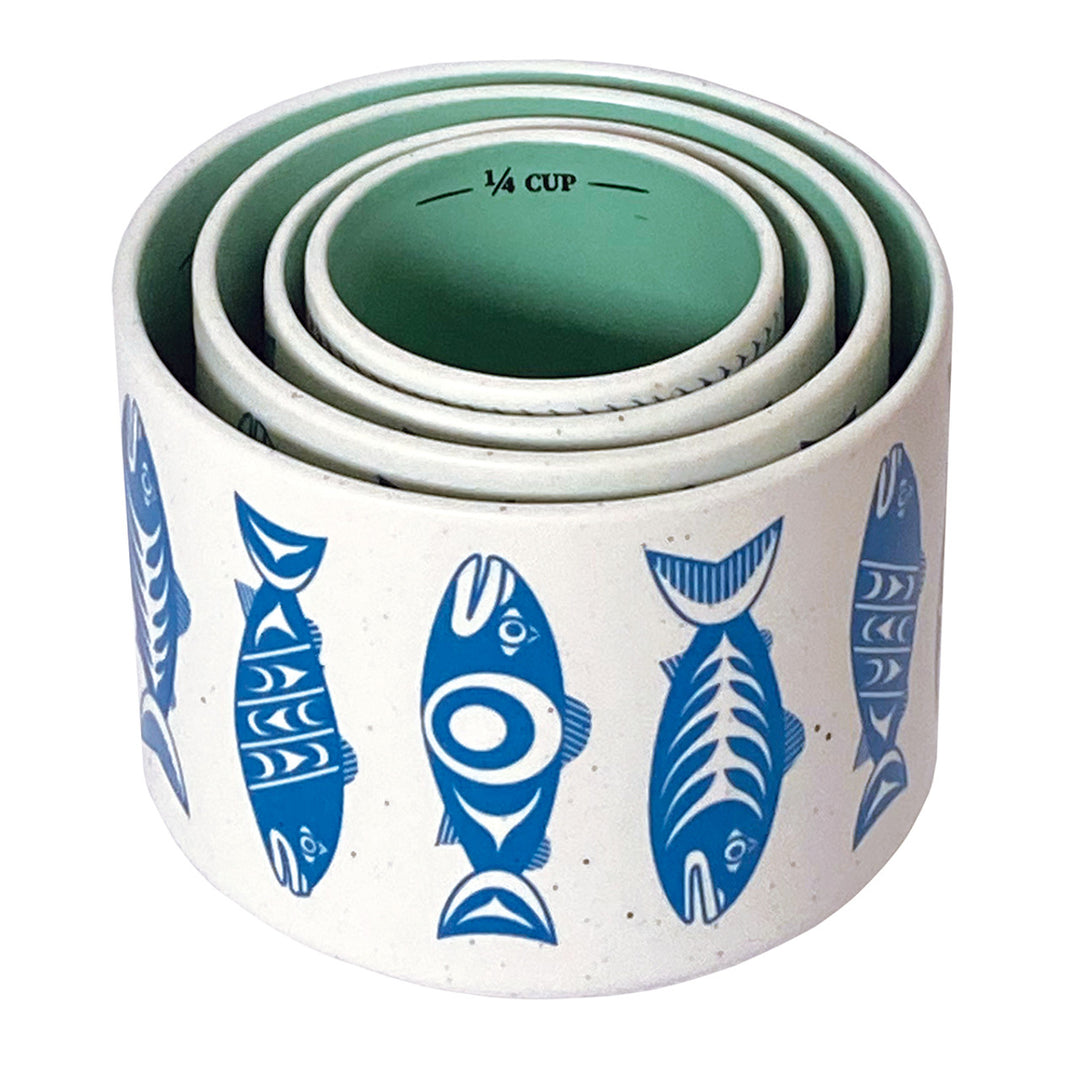Native Northwest Salmon in the Wild Ceramic Measuring Cups Set of 4