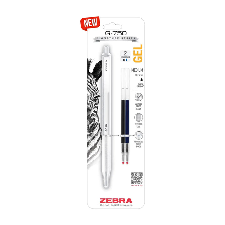 Zebra Brass White G-750 0.7mm Retractable Gel Pen