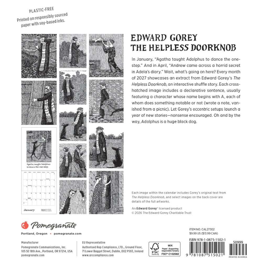 Edward Gorey The Helpless Doorknob 2027 Mini Wall Calendar