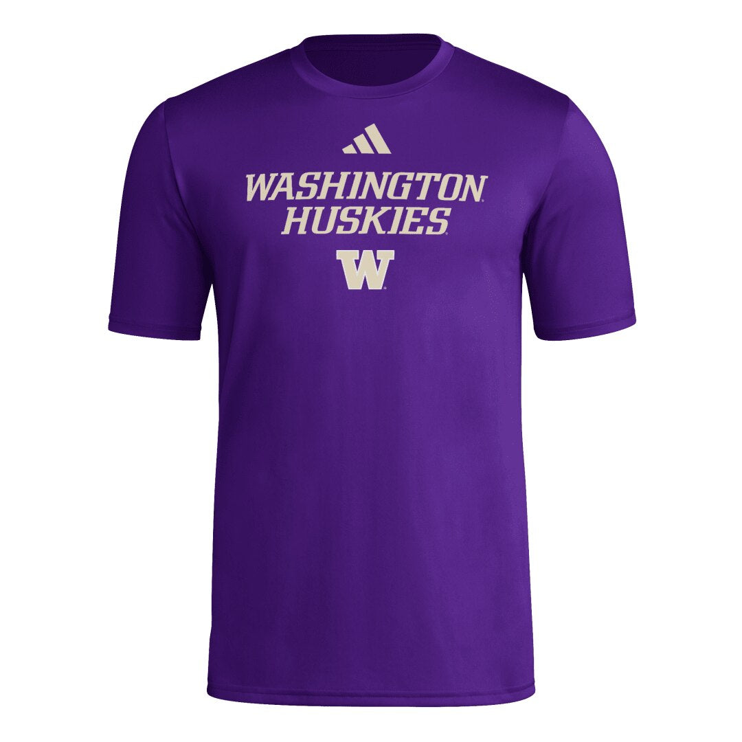 adidas Men's Washington Huskies Wordmark Short Sleeve Pregame Tee