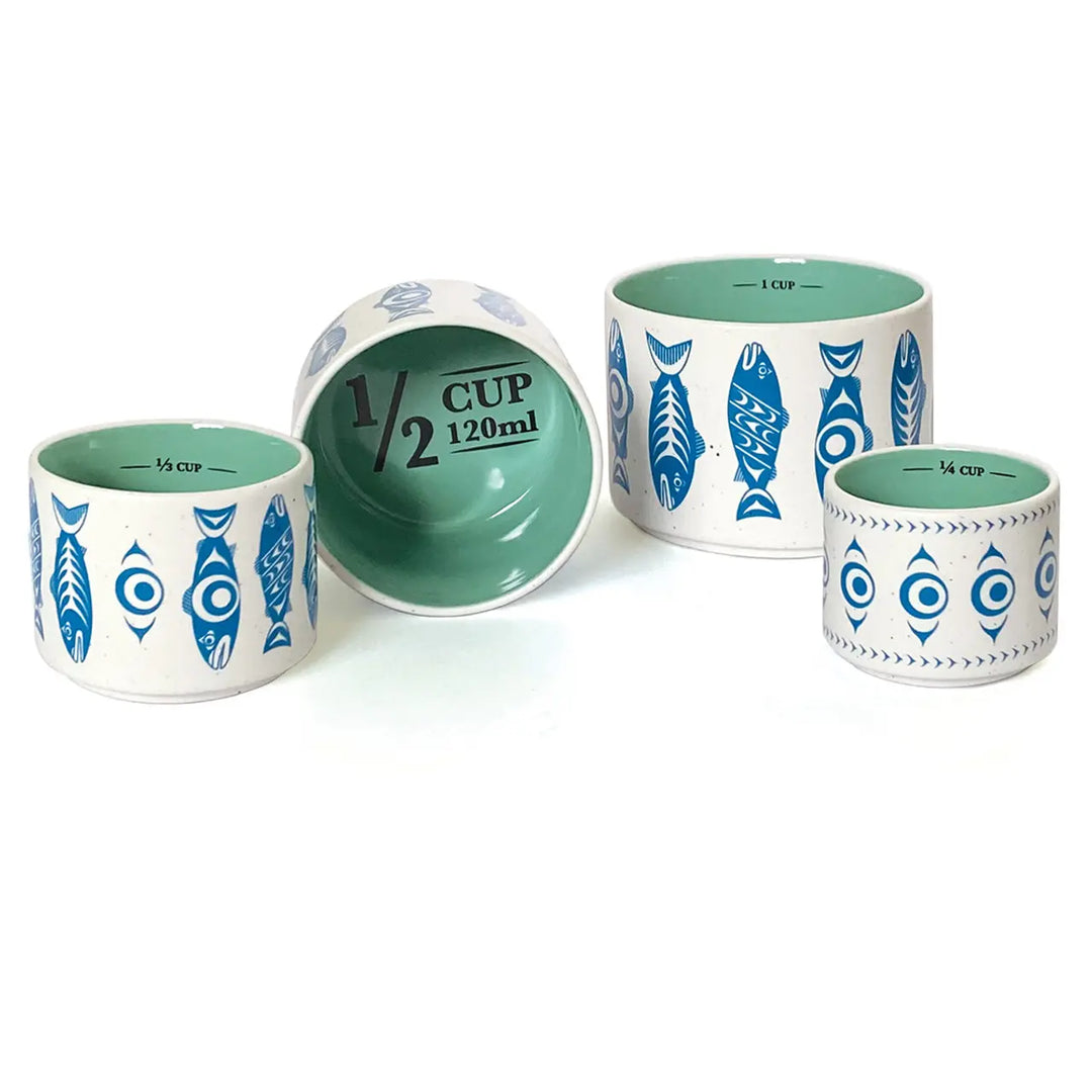 Native Northwest Salmon in the Wild Ceramic Measuring Cups Set of 4