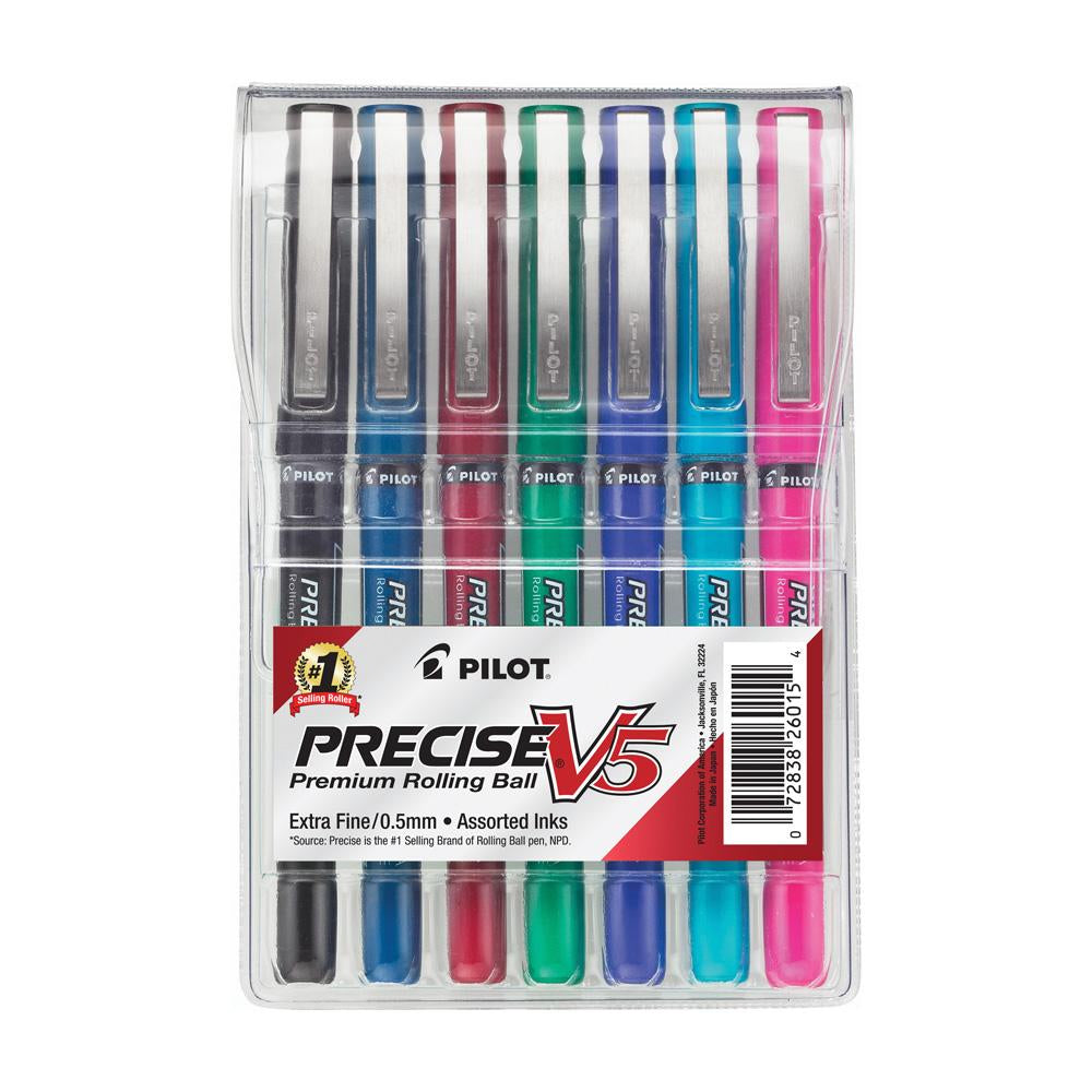 Pilot Precise V5 Assorted Colors .5mm Rollerball Pen 7 Pack