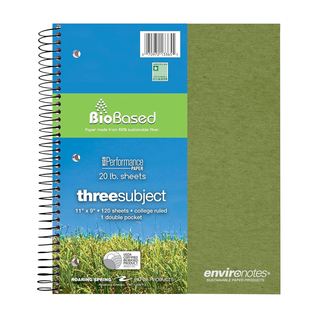 Roaring Spring Environotes 9" x 11" 3-Subject Recycled Notebook