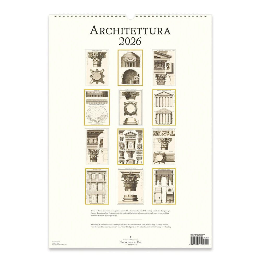 Cavallini Architecttura 2026 Wall Calendar