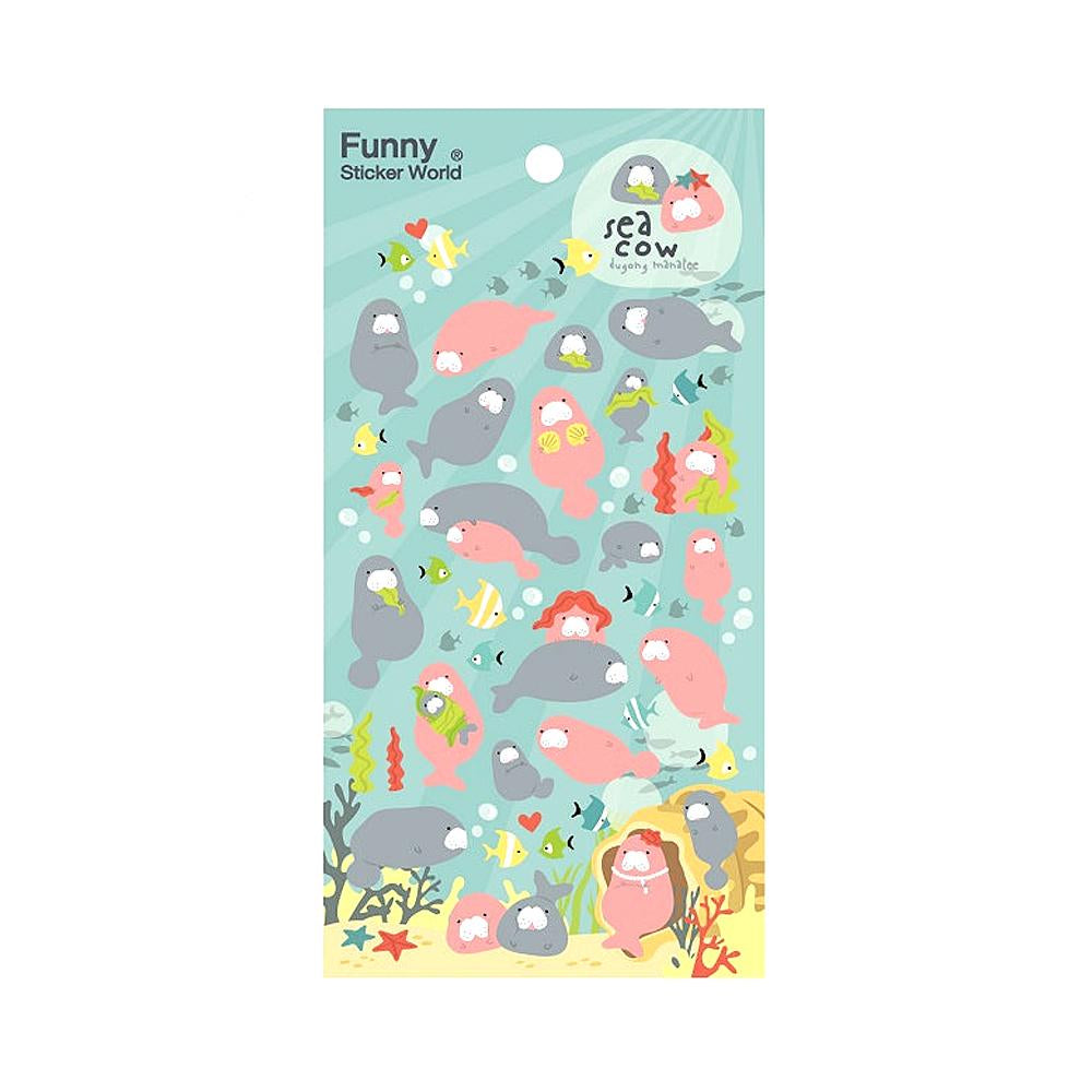 BC Mini Funny Sticker World Sea Cow Manatee Puffy Stickers