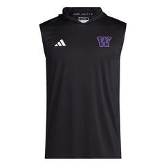 Photo of adidas Men's W Logo D4T Sleeveless Training Hoodie Black Front.
