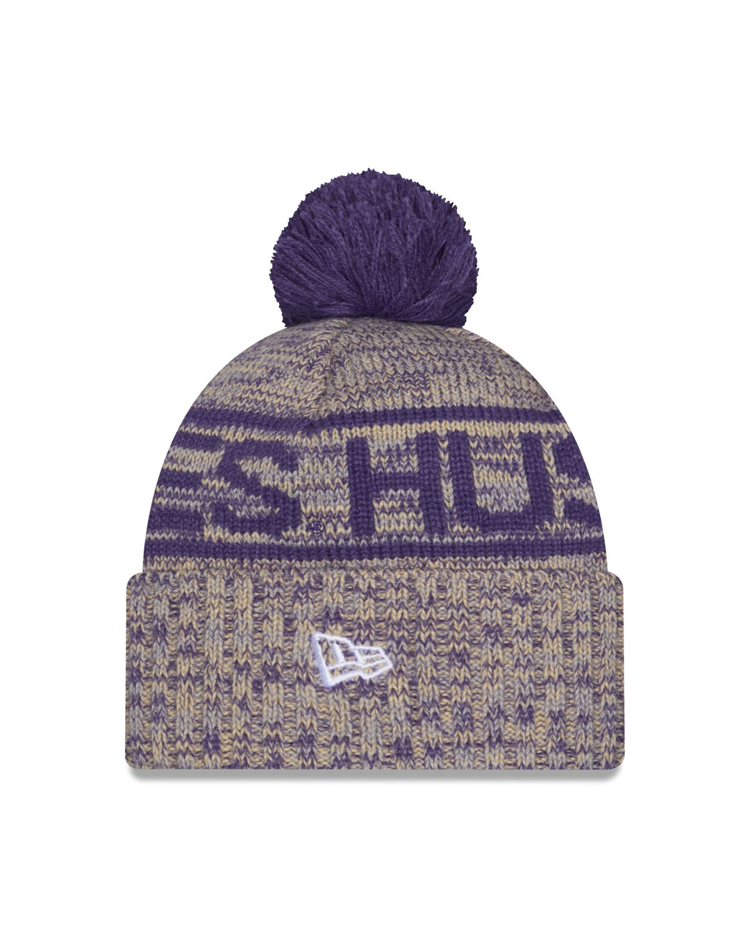 New Era 2025 Sideline Marled Purple Gold Huskies Cold Weather Sport Knit Beanie