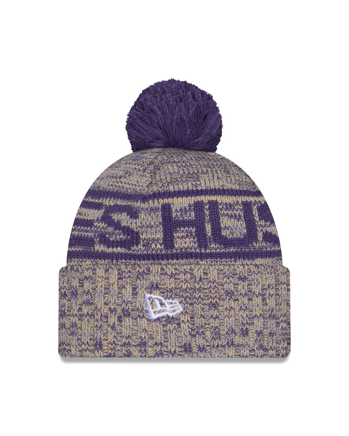 New Era 2025 Sideline Marled Purple Gold Huskies Cold Weather Sport Knit Beanie