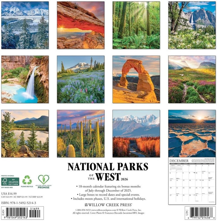 Small Changes National Parks of the West 2026 Wall Calendar