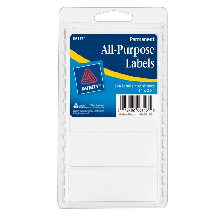 Avery White All-Purpose 1"x2-3/4" Labels 128 Count