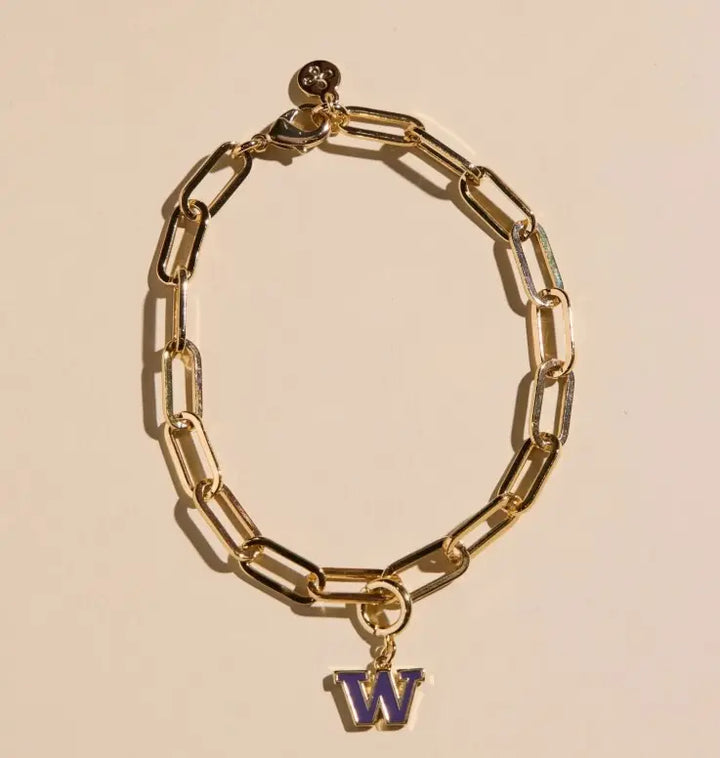Nickel & Suede Gold Purple W Charm Bracelet