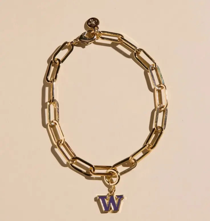Nickel & Suede Gold Purple W Charm Bracelet