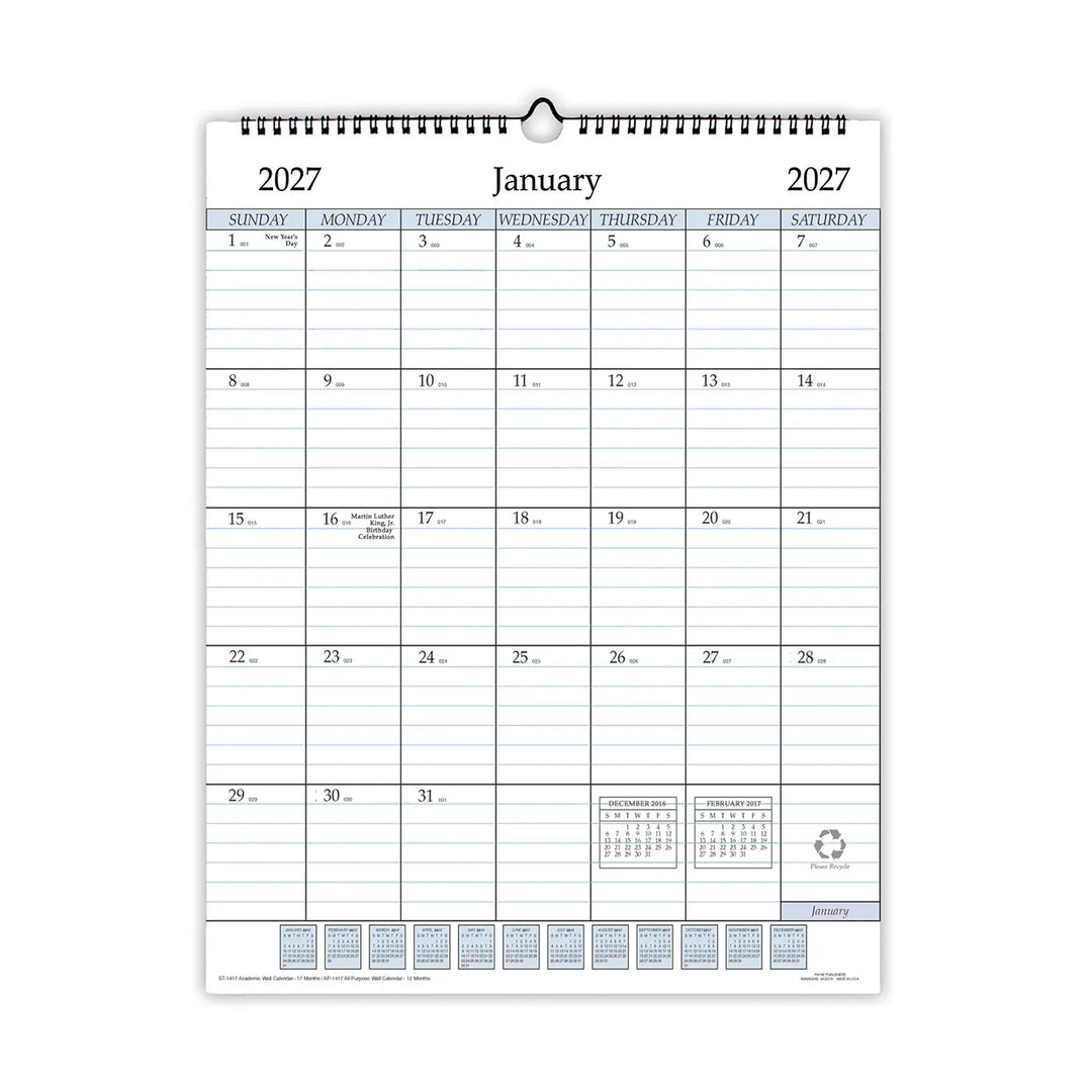 Payne 2027 Annual 17" x 22" Wire Bound Wall Calendar