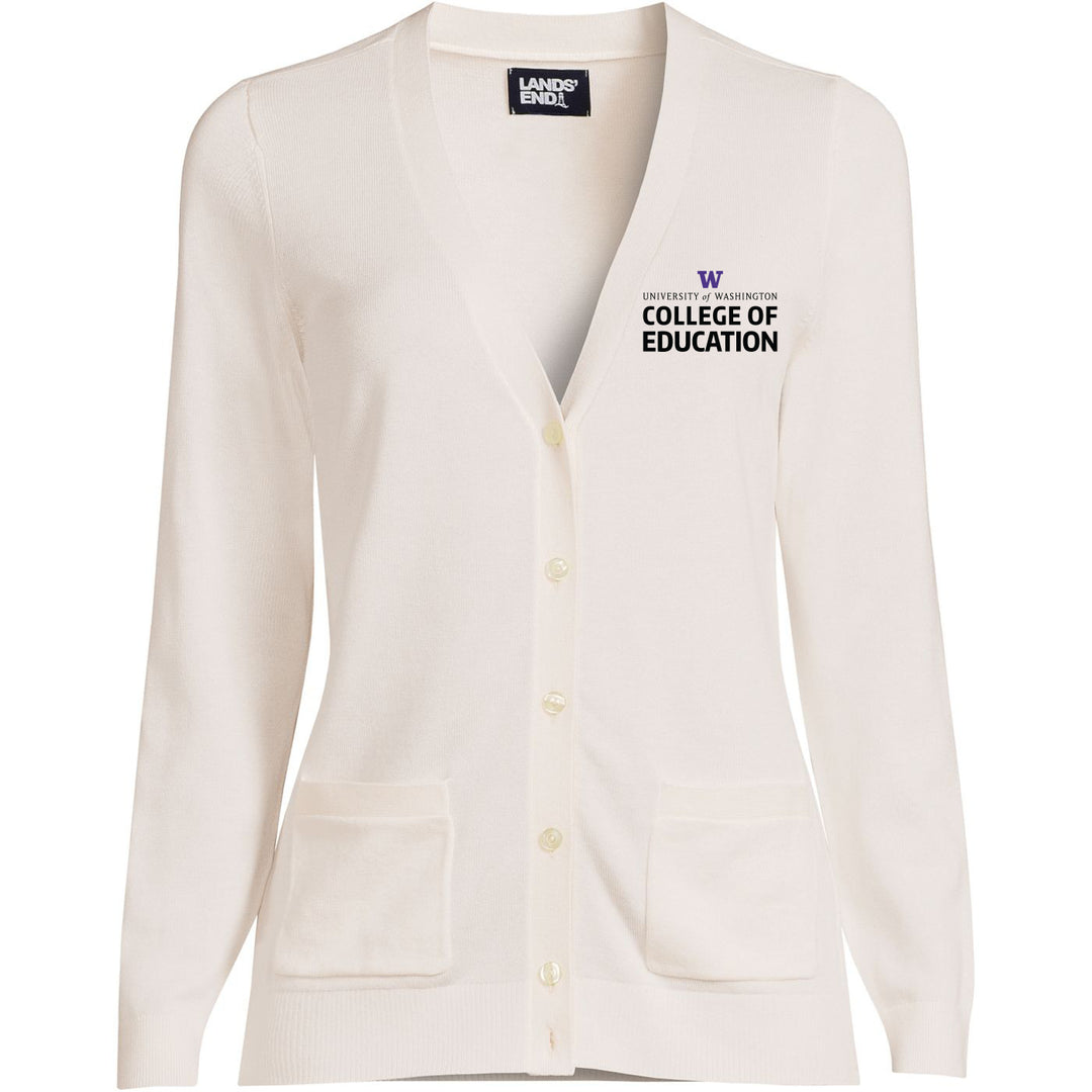 Lands' End Women's UW College of Education Cotton Modal Long Sleeve V-neck Cardigan Sweater