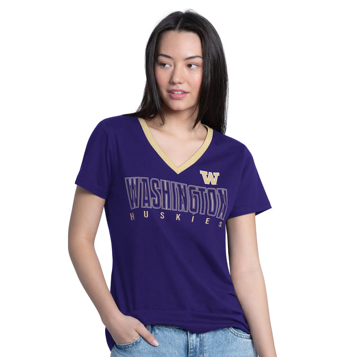 GIII Women's Washington Huskies SS26 Contrast V-neck Tee