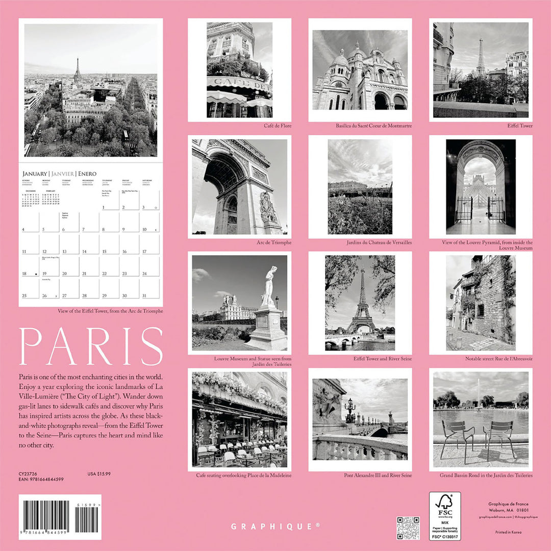 Graphique De France 12" x 12" Paris Wall Calendar