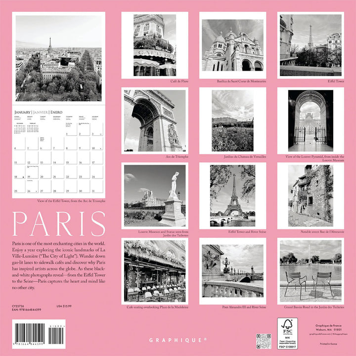 Graphique De France 12" x 12" Paris Wall Calendar
