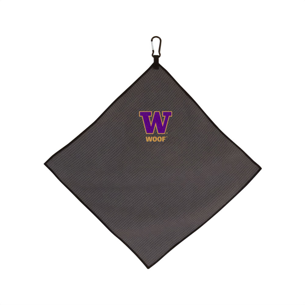 Team Effort Gray Purple W Woof Microfiber Golf Towel 15" x 15"