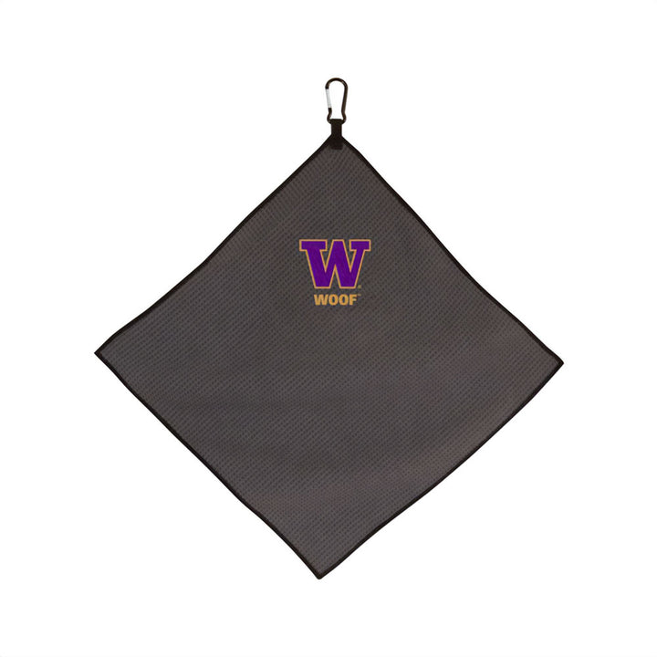 Team Effort Gray Purple W Woof Microfiber Golf Towel 15" x 15"