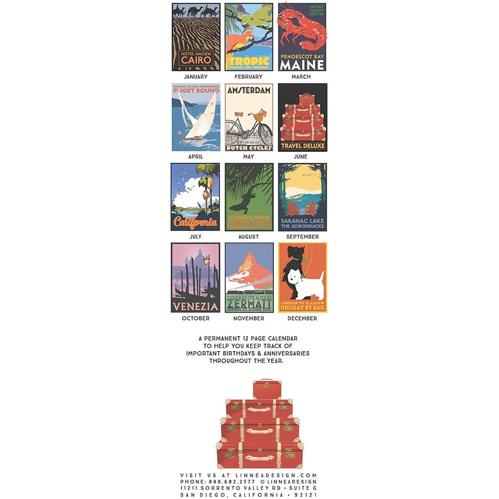 Linnea Design 2026 15" x 5" Perpetual Travel Birthday & Anniversary Calendar