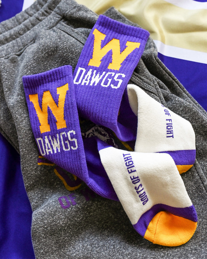 ROF Purple W Dawgs Athletic Dept Socks