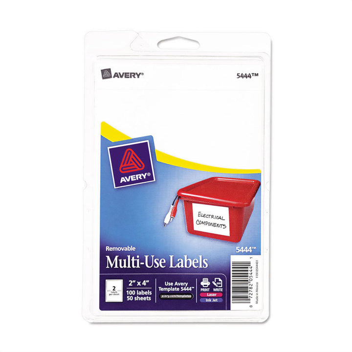 Avery White Removable Multiuse 2"x4" Labels 100 Count