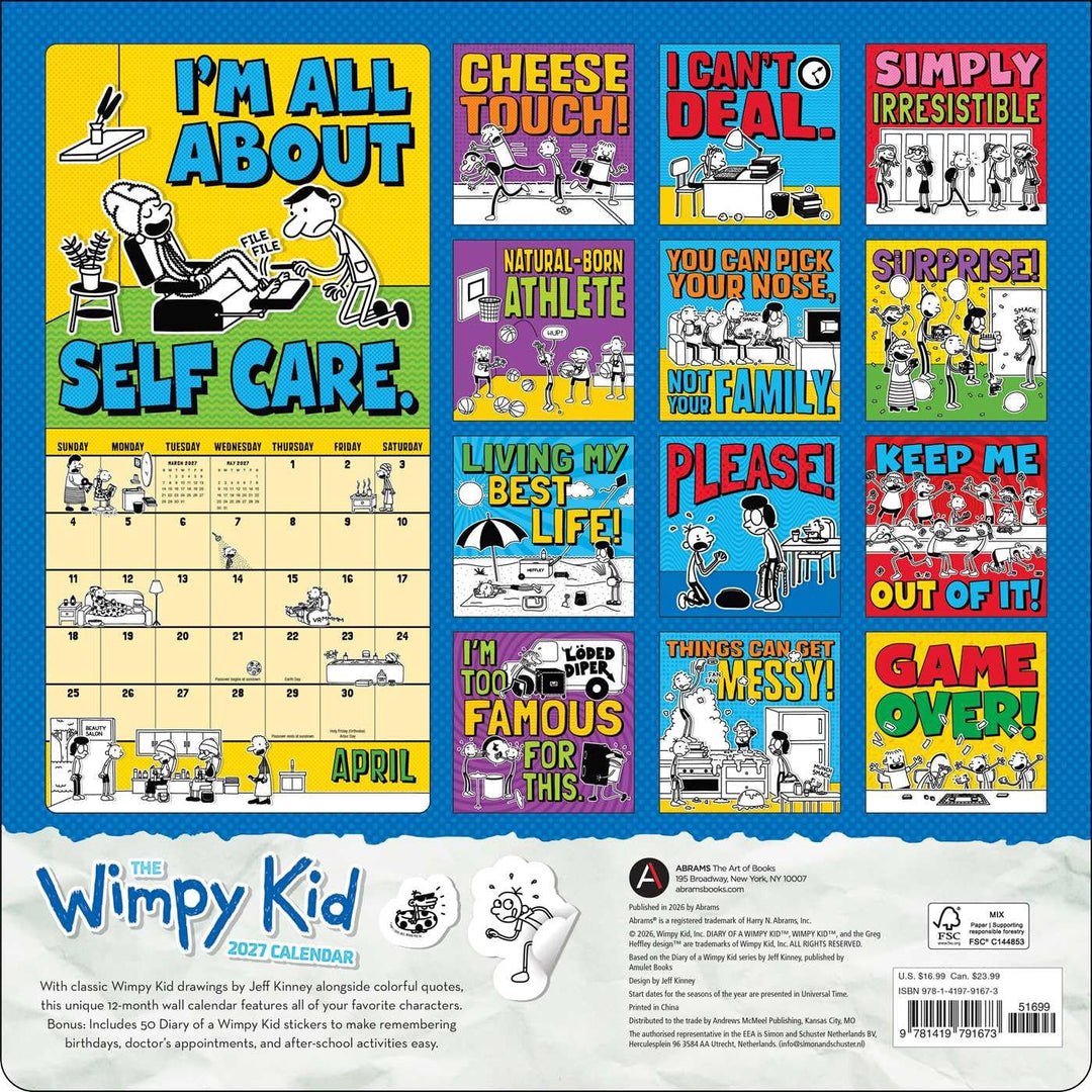 Wimpy Kid 2027 Wall Calendar with 50 Bonus Stickers