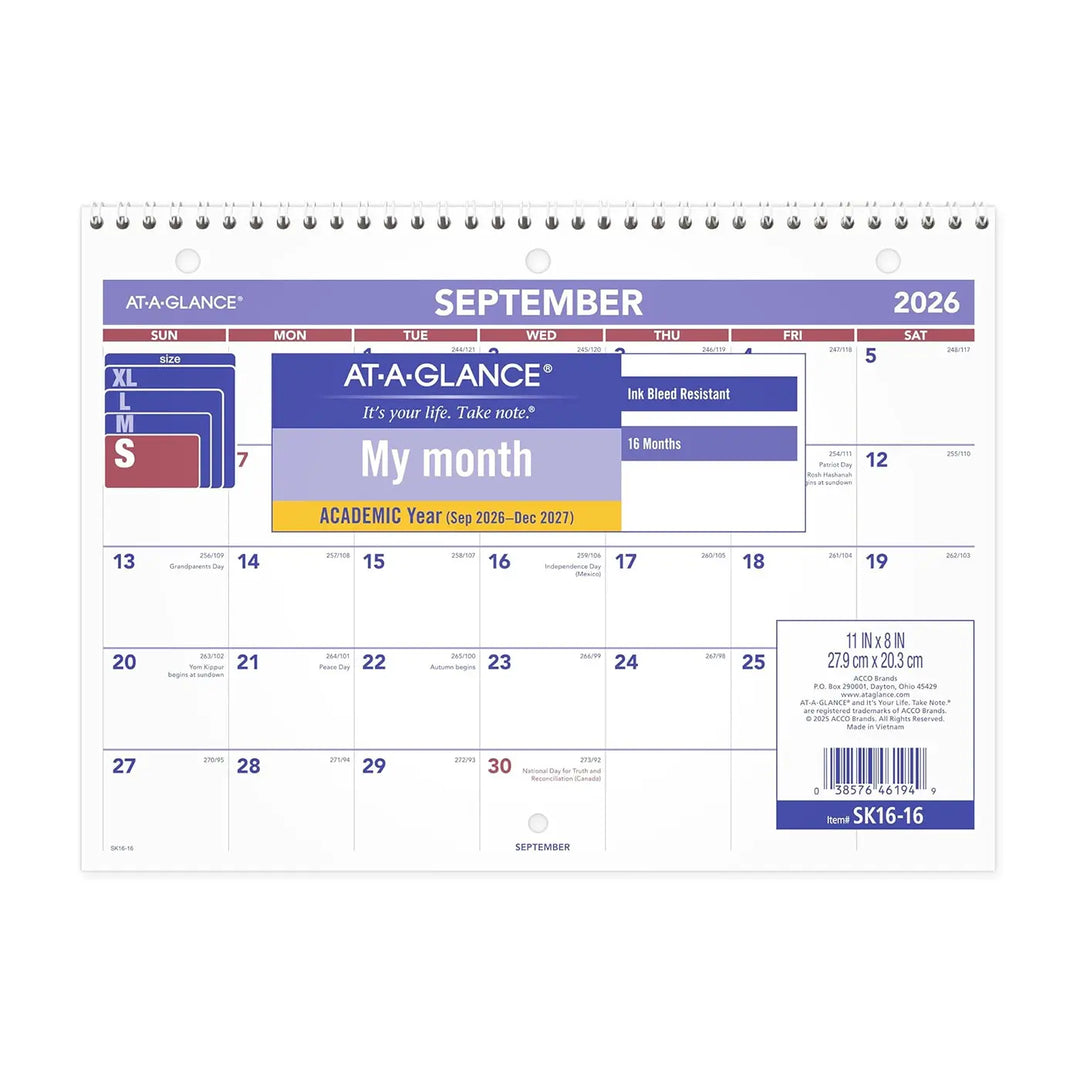At-A-Glance 2026-2027 11" x 8" Monthly Academic Calendar