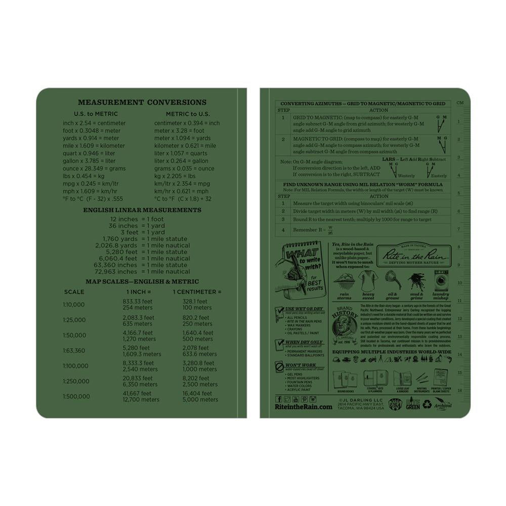 Rite in the Rain Green 4-5/8"x7-1/4" Tactical Perfect 80ct