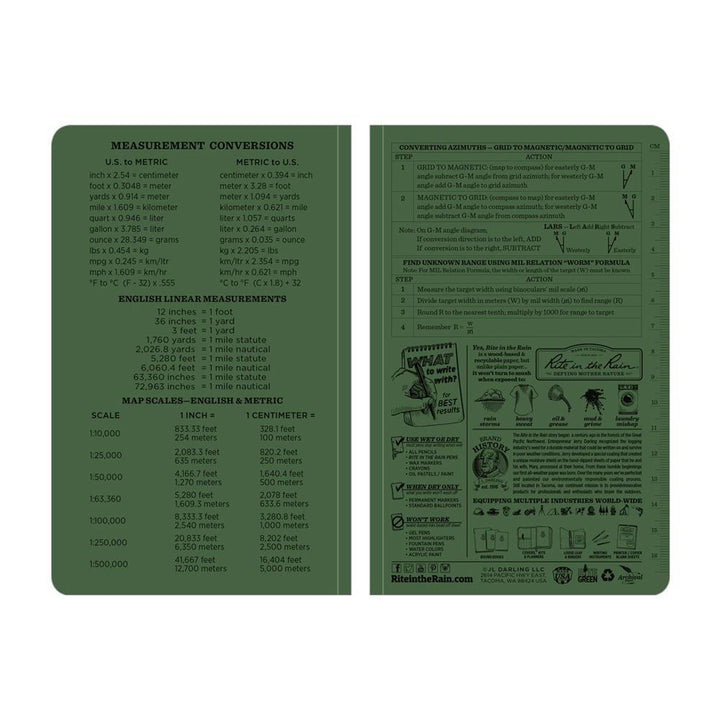 Rite in the Rain Green 4-5/8"x7-1/4" Tactical Perfect 80ct