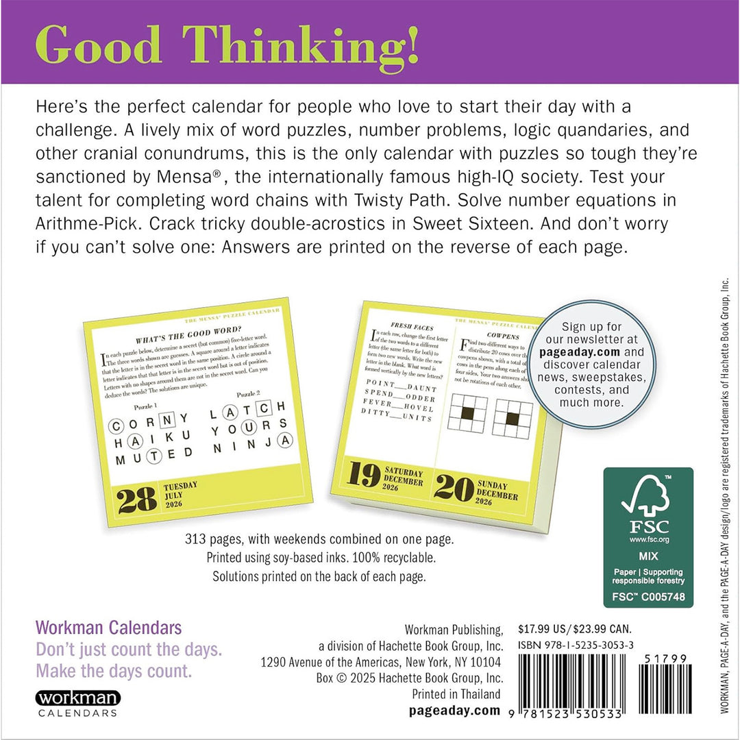 Mensa 365 Brain Puzzlers Page-A-Day Calendar 2026