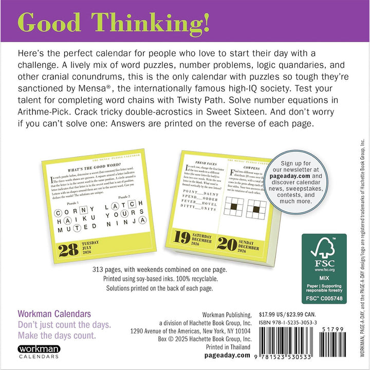 Mensa 365 Brain Puzzlers Page-A-Day Calendar 2026