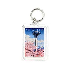 Photo of Lantern Press Space Needle Cherry Blossom Acrylic Keychain.