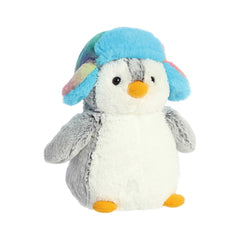 Aurora Pom Pom Rainbow Trapper Penguin Plush 9"