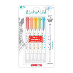 Photo of Zebra Mildliner Dual-Tip Assorted Dot Marker Set 5 Count.