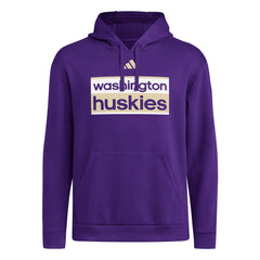 Photo of adidas Men's SS25 Washington Huskies Street Sign Fleece Hoodie Front.