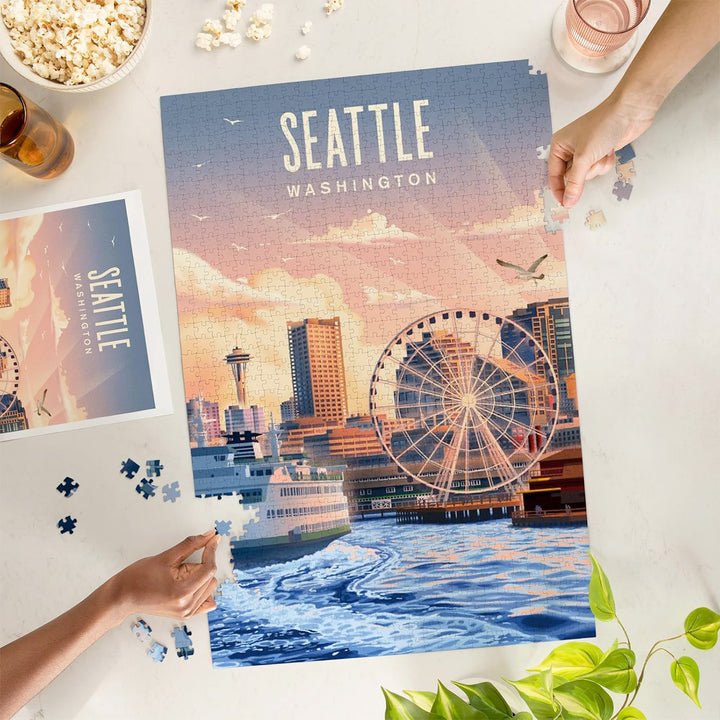 Lantern Press Seattle Waterfront Lithograph 1000 pc Puzzle