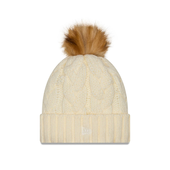 New Era Women's Cream Knit FUR POM Cable Beanie