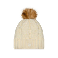 New Era Women's Cream Knit FUR POM Cable Beanie Back Hover