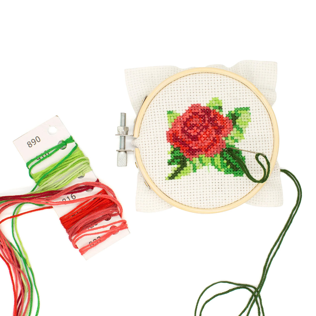 Kikkerland Rose Mini Cross Stitch Embroidery Kit