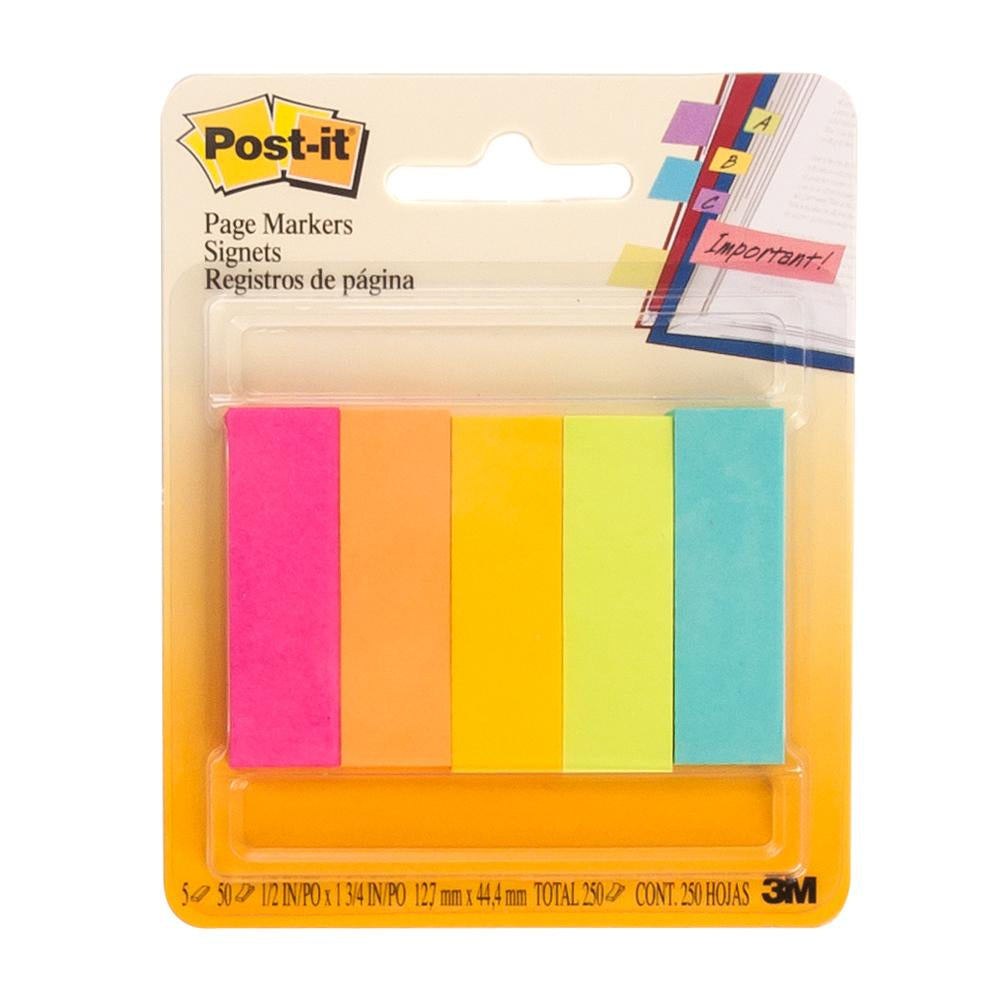 Post-it Five Fluorescent Colors 0.5"x2" Page Marker 250ct