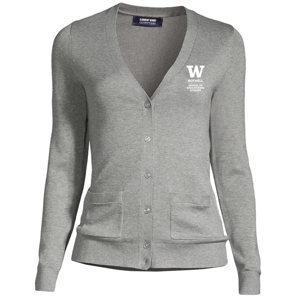 Lands' End Women's UW Bothell School of Educational Studies Cotton Modal Long Sleeve V-neck Cardigan Sweater