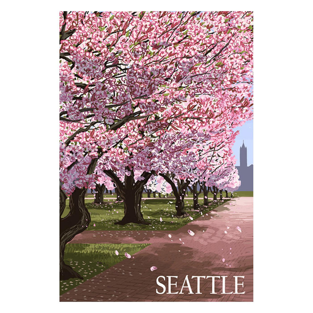 Lantern Press Seattle Campus Cherry Blossoms Badge Magnet