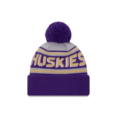 New Era Purple Gray W Huskies Cuff Pom Beanie Back Hover