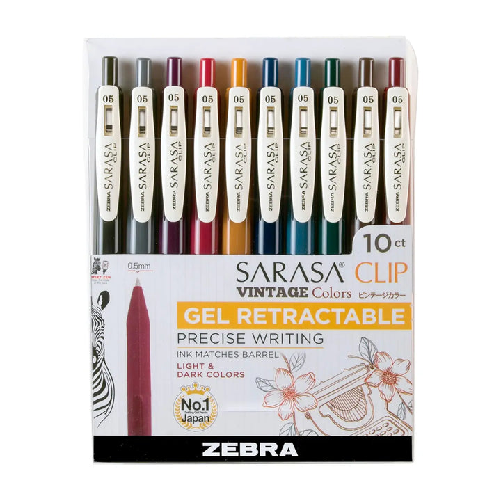 Zebra Sarasa 10-Color 0.5mm Light & Dark Gel Pen Set