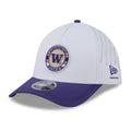 New Era White Purple Washington Huskies 39Thirty A-Frame Silicone Patch Stretch Fit Hat thumbnail