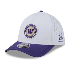 Photo of New Era White Purple Washington Huskies 39Thirty A-Frame Silicone Patch Stretch Fit Hat.